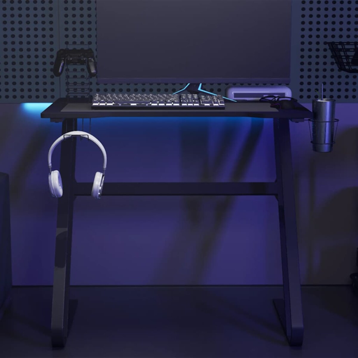 vidaXL Biurko do gier z nogami w kształcie ZZ, czarne, 90x60x75 cm