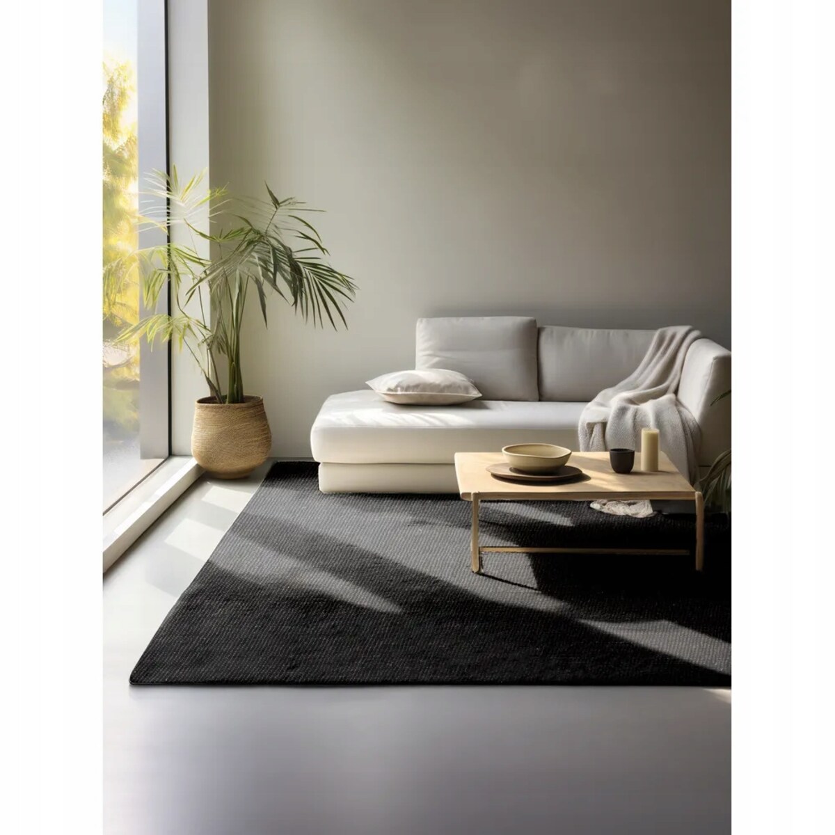 Dywan jutowy do salonu 190x280cm, naturalny czarny dywan z juty