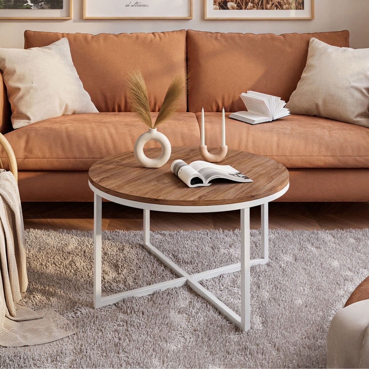 Okrągły stolik kawowy CIRI-X biały dąb stirling