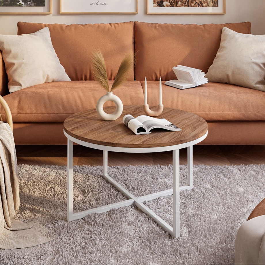 Okrągły stolik kawowy CIRI-X biały dąb stirling