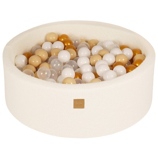 MeowBaby® Boucle Biały Okrągły Suchy Basen 90x30cm dla Dziecka, piłki: Złoty/Beż/Biały/Transparent