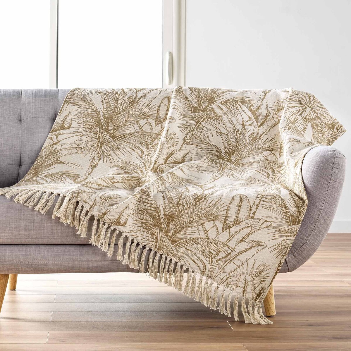 Narzuta z motywem liści 125 x 150 cm