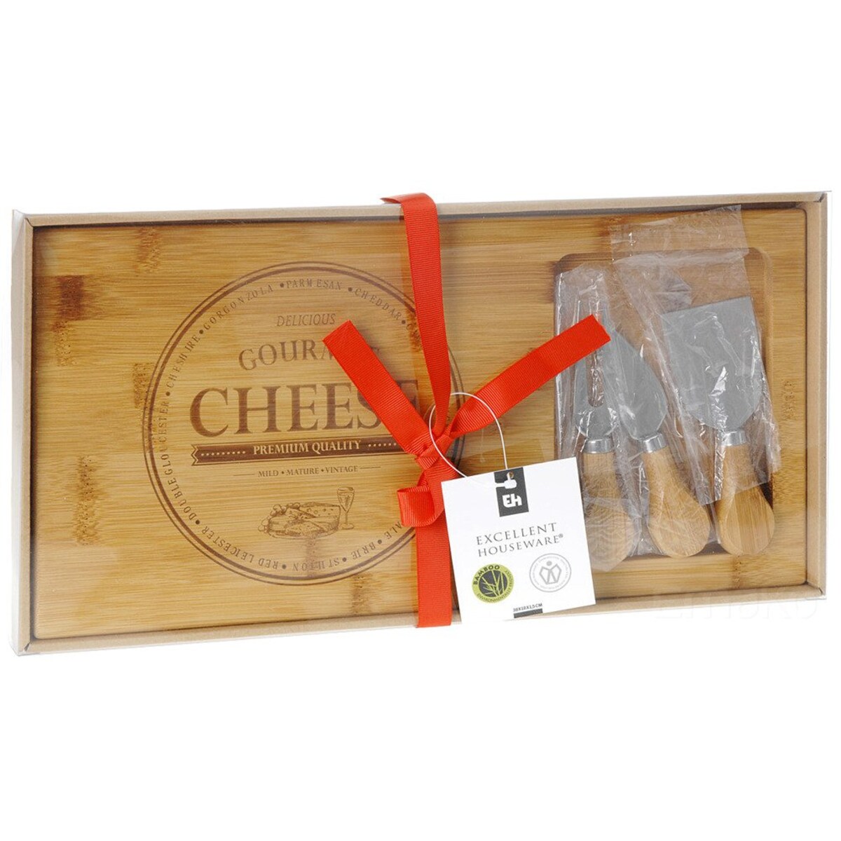Bambusowa deska do serów i przekąsek + 3 noże