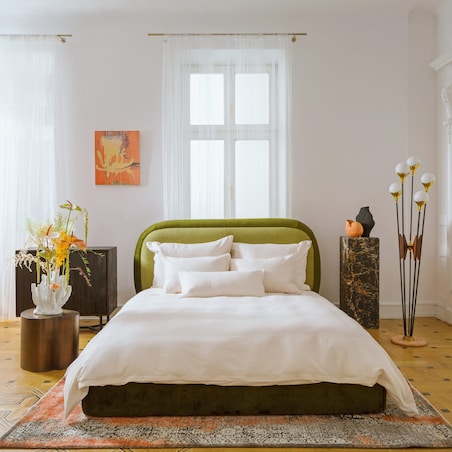 Łóżko Lagom (180x200) z pojemnikiem na pościel w tkaninie DarkGreen&Green