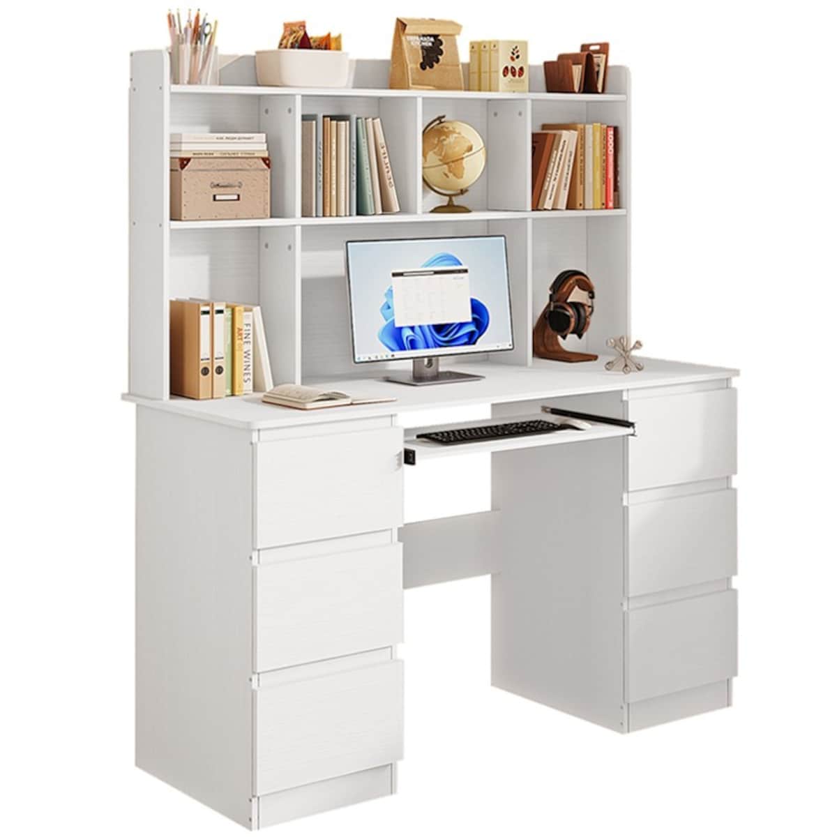 Biurko nowoczesne z nadstawką białe