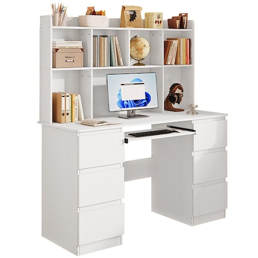 Biurko nowoczesne z nadstawką białe