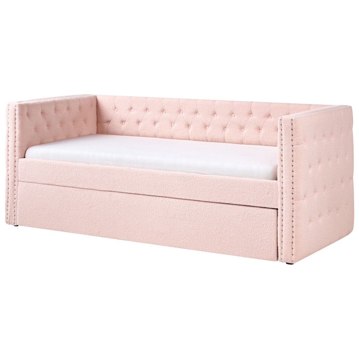 Łóżko wysuwane Boucle GASSIN 90 x 200 cm Pastelowy róż