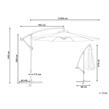 Parasol ogrodowy na wysięgniku 300 cm RAVENNA Ciemnoszary