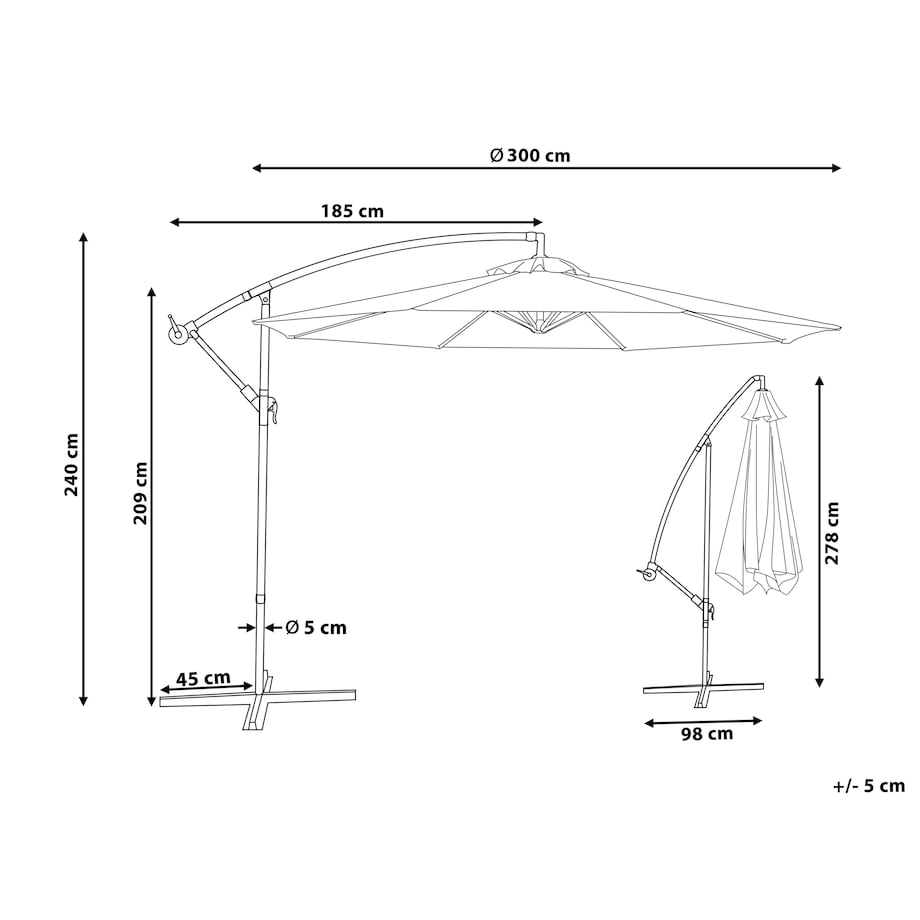 Parasol ogrodowy na wysięgniku 300 cm RAVENNA Ciemnoszary