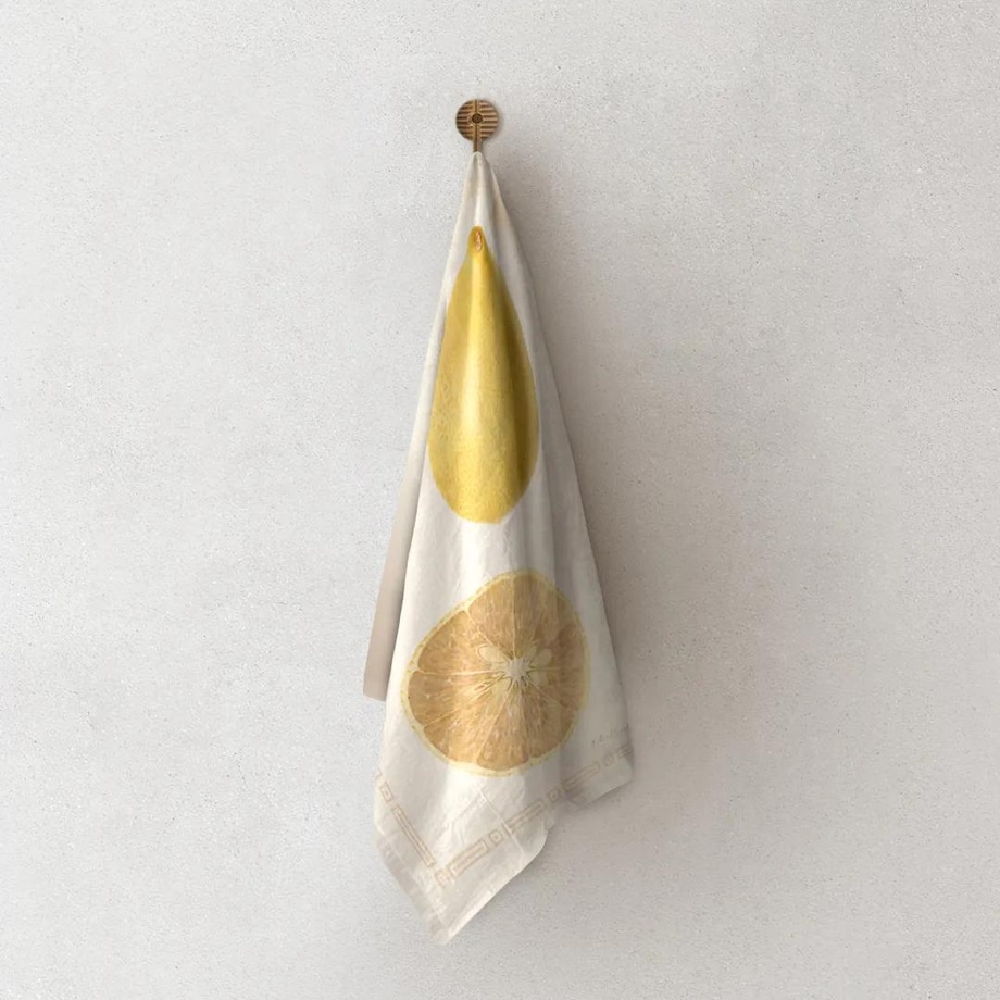 Lniany ręcznik kuchenny - cytryny w ramce