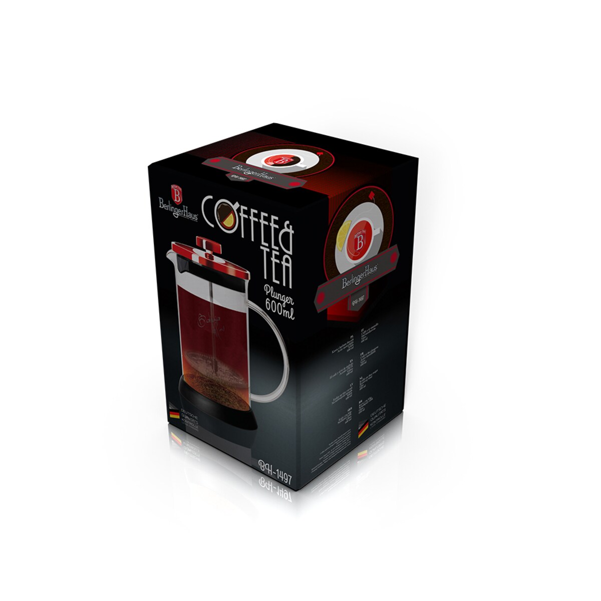 Zaparzacz tłokowy do herbaty kawy 600ml French Press BERLINGER HAUS Metallic Burgundy