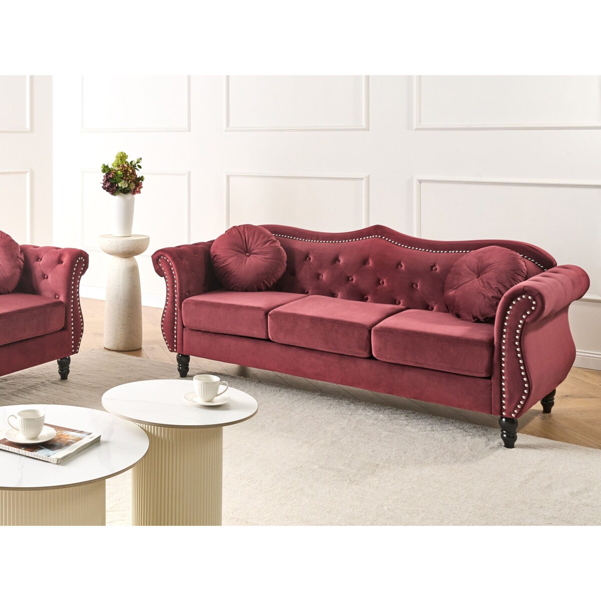 Sofa dla 3 osób SKIEN Welur Bordowy
