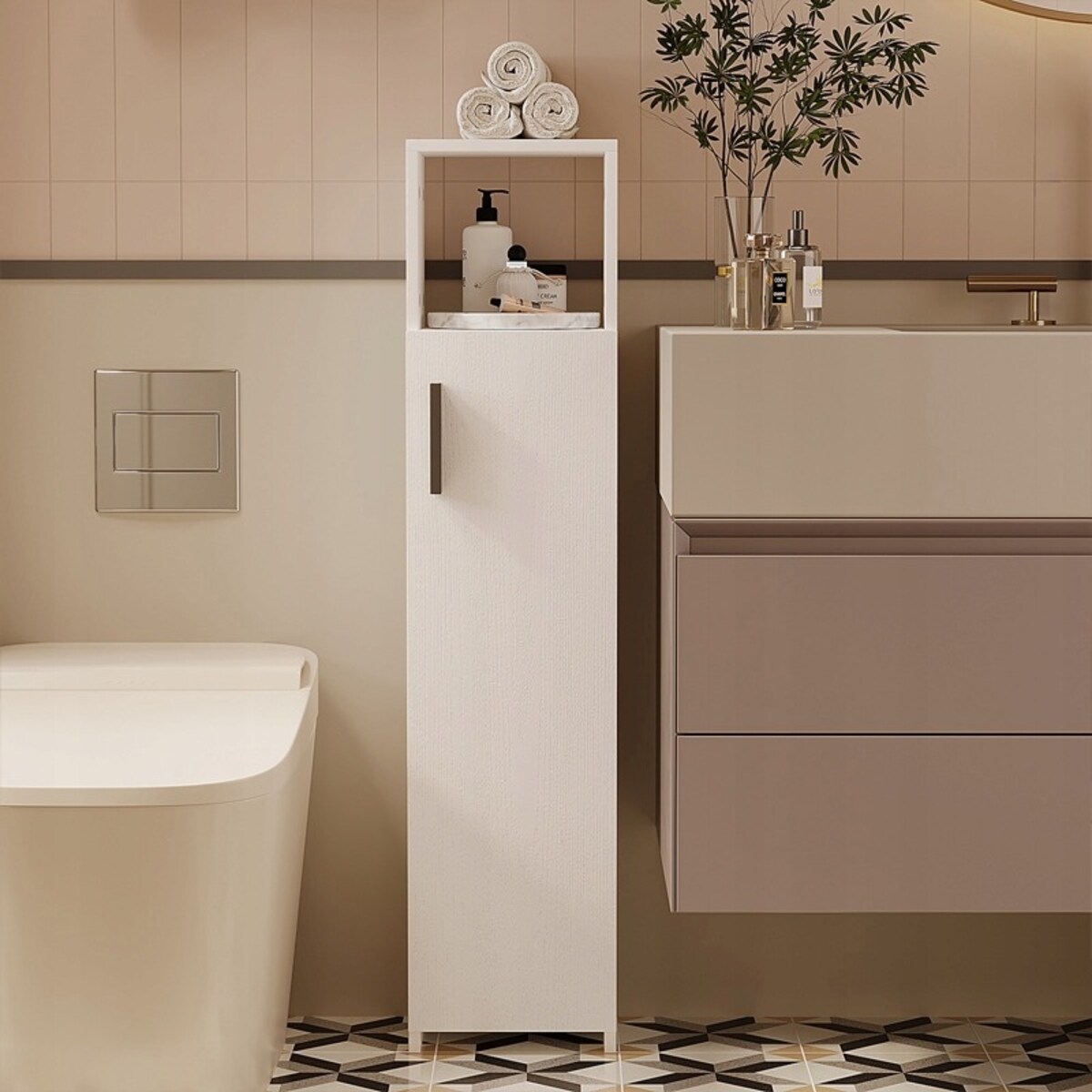 Szafka łazienkowa słupek wąska biała nowoczesna 101cm