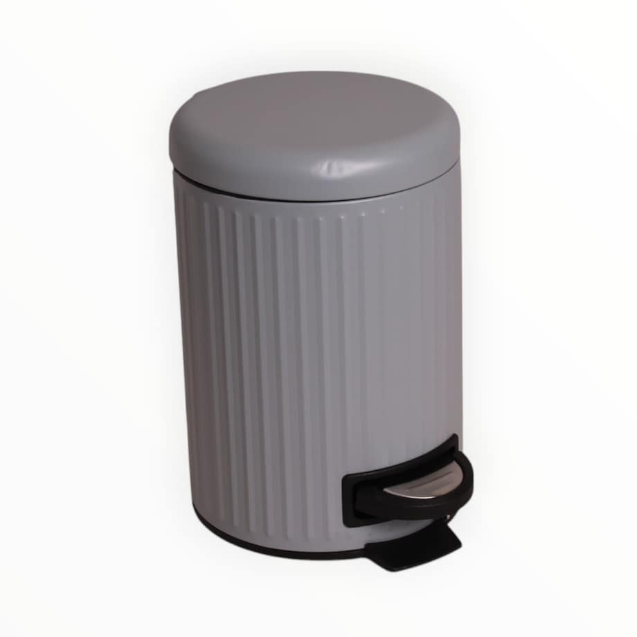 Szary metalowy kosz na śmieci do łazienki ryflowany 3l 25cm