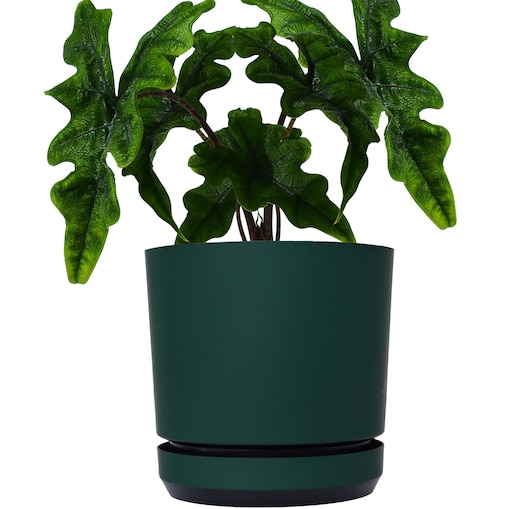 16 cm wzór ZIELONA BUTELKOWA Doniczka z podstawką ciemna zieleń satynowa matowa