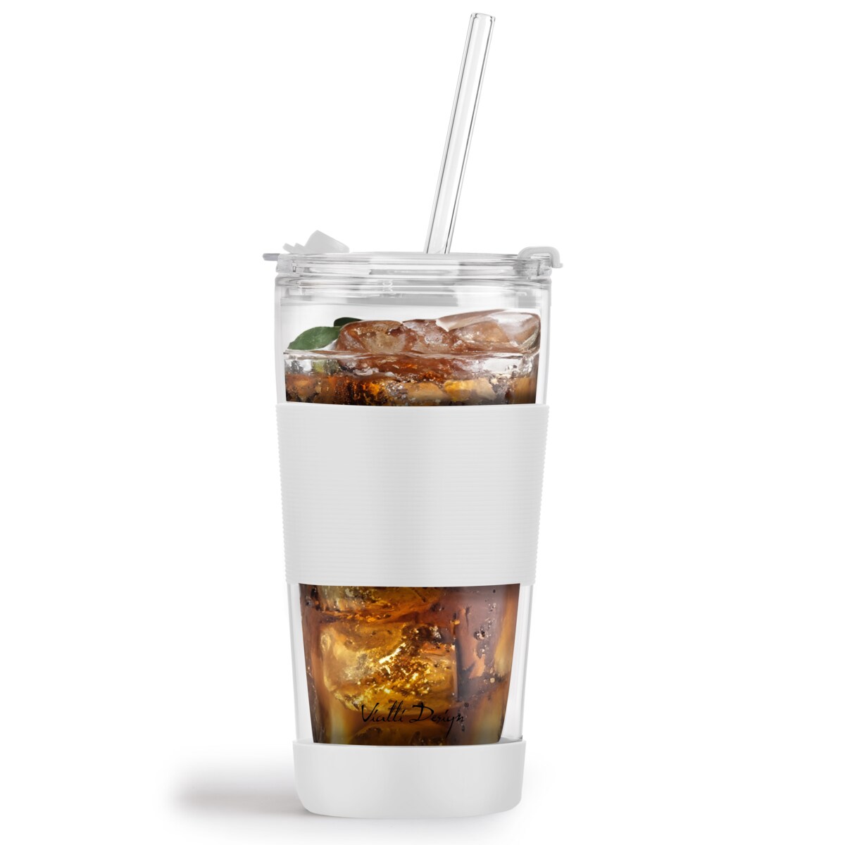 Kubek termiczny szklany ze słomką 600 ml biały Fuori 30404