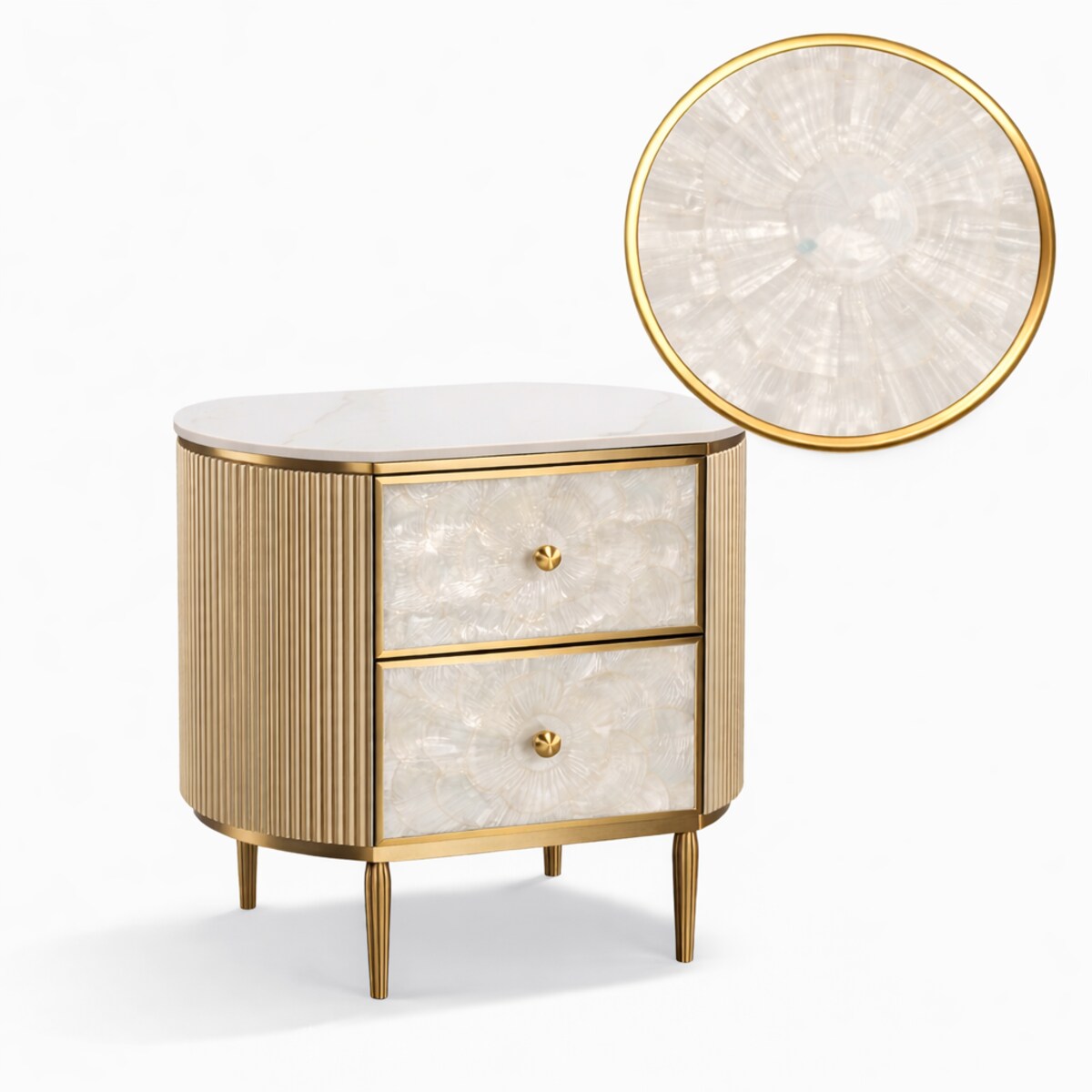 Złota szafka nocna glamour Champion z muszlami i spiekiem 55x40x55