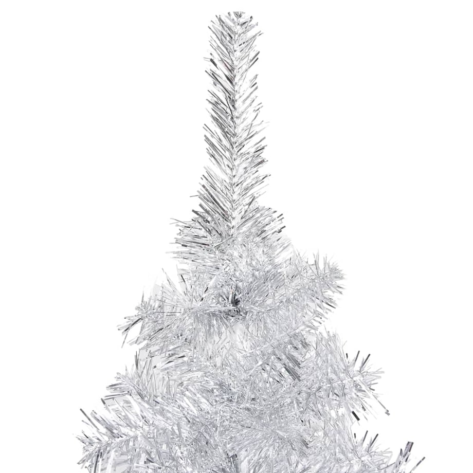 vidaXL Sztuczna choinka z lampkami i bombkami, srebrna, 240 cm, PET