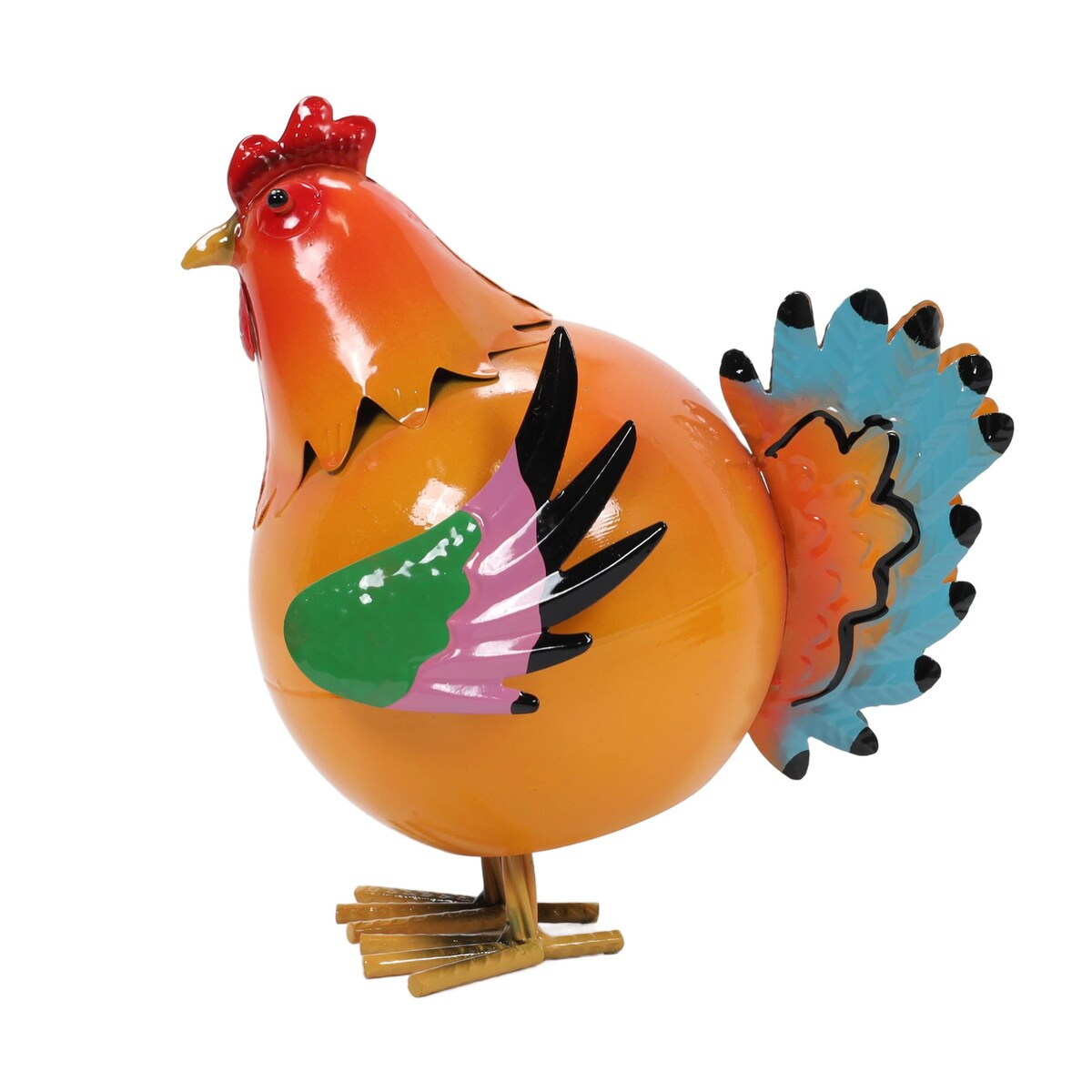 Kolorowa figurka metalowy kogut, 21 x 25 x 28 cm