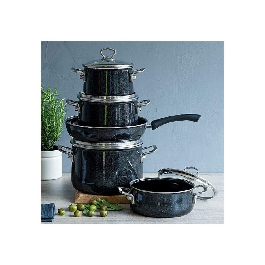 Black Magic Czarny Zestaw 4 Garnków Ceramicznych Z Pokrywkami I Patelnią