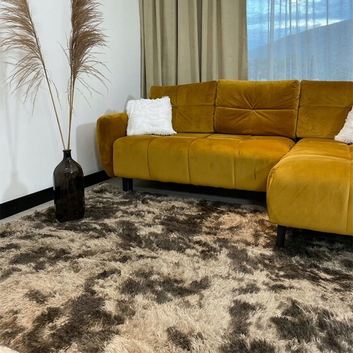 Dywan pluszowy włochacz 160x220 cm miękki xxl brązowy