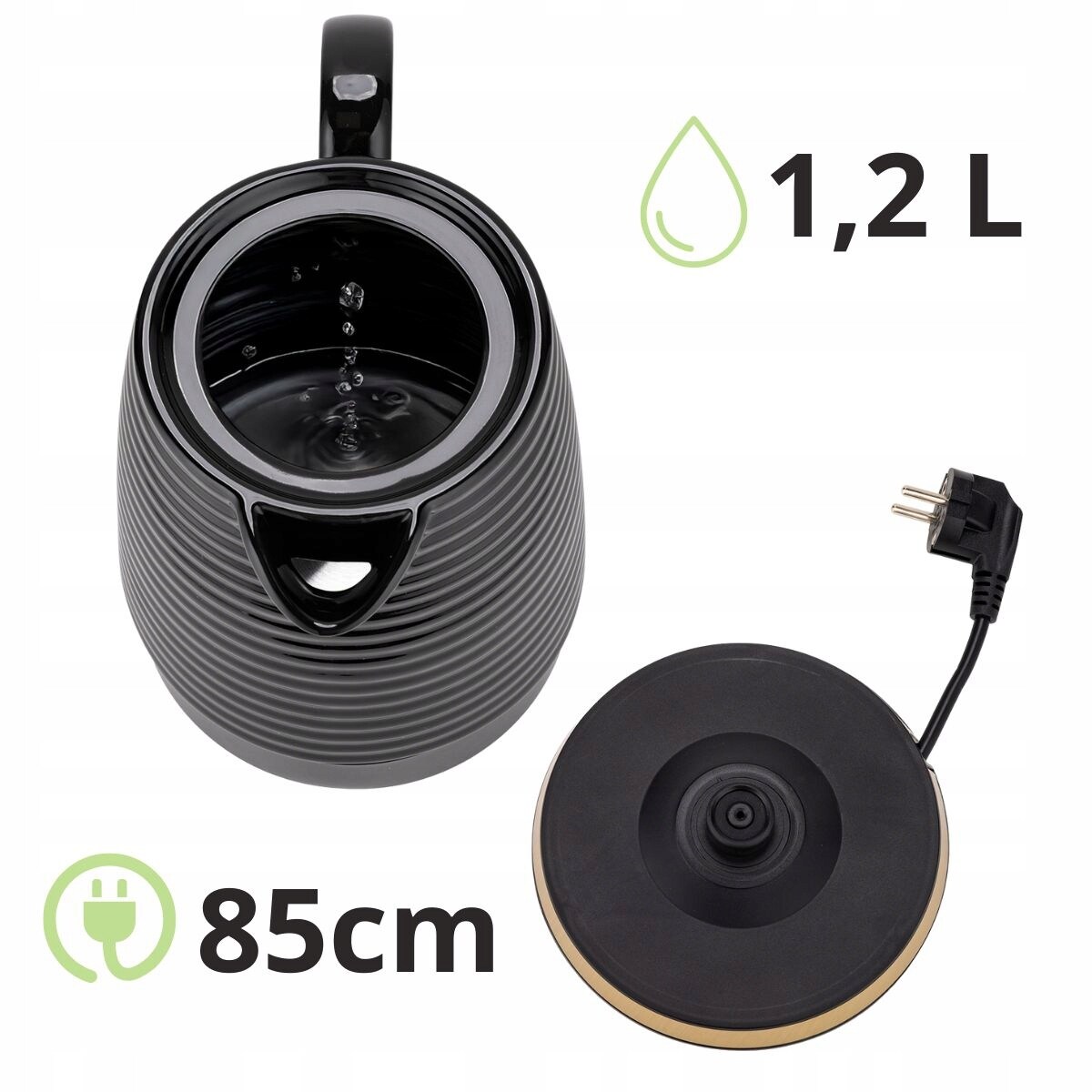 Czajnik elektryczny bezprzewodowy ceramiczny 1200W 1.2L czarny KAMILLE
