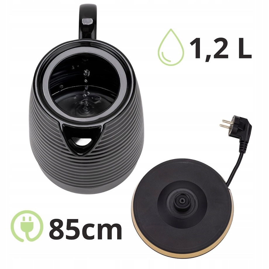 Czajnik elektryczny bezprzewodowy ceramiczny 1200W 1.2L czarny KAMILLE