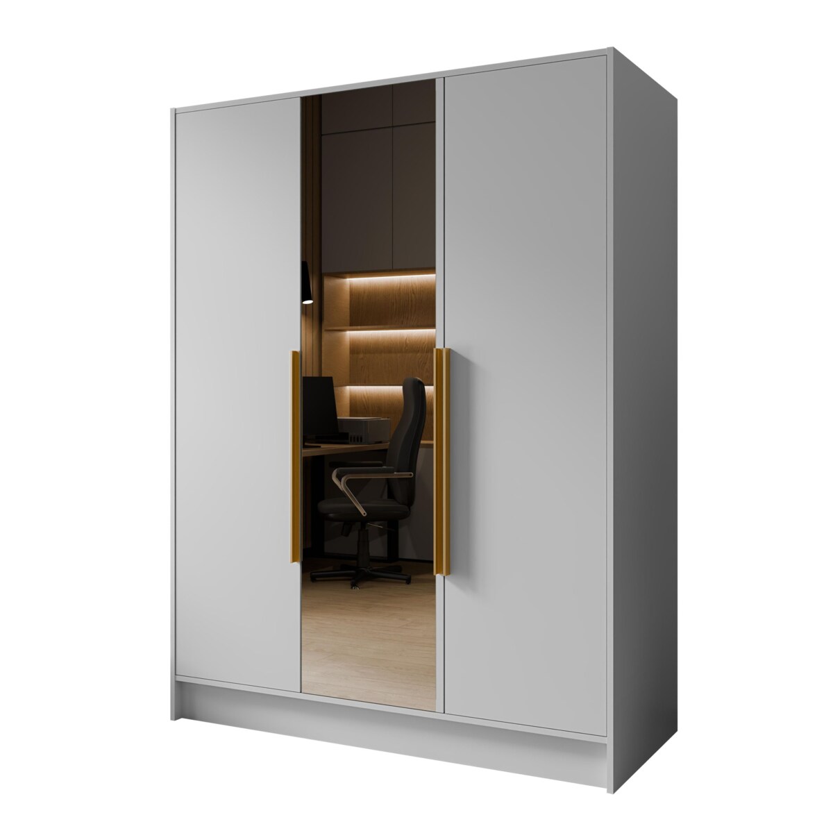 Szafa 150 gładka LUSO z lustrem i złotymi uchwytami, biała