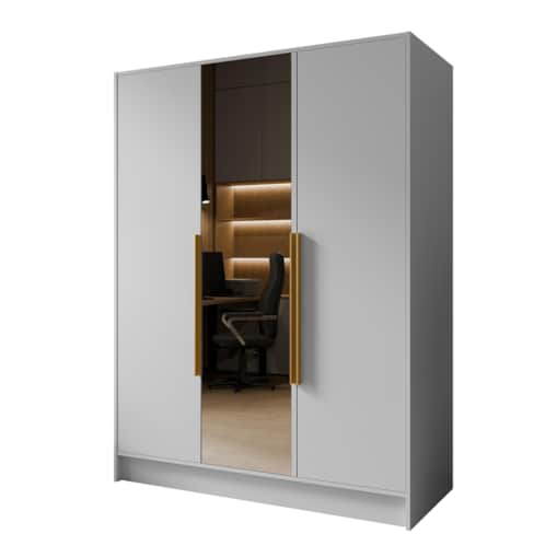 Szafa 150 gładka LUSO z lustrem i złotymi uchwytami, biała