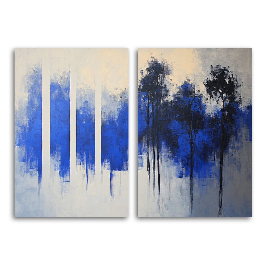 Zestaw set 2 obrazów do salonu sypialni loftu biura spa Niebieska abstrakcja drzewa 160x120 (2x80x120)