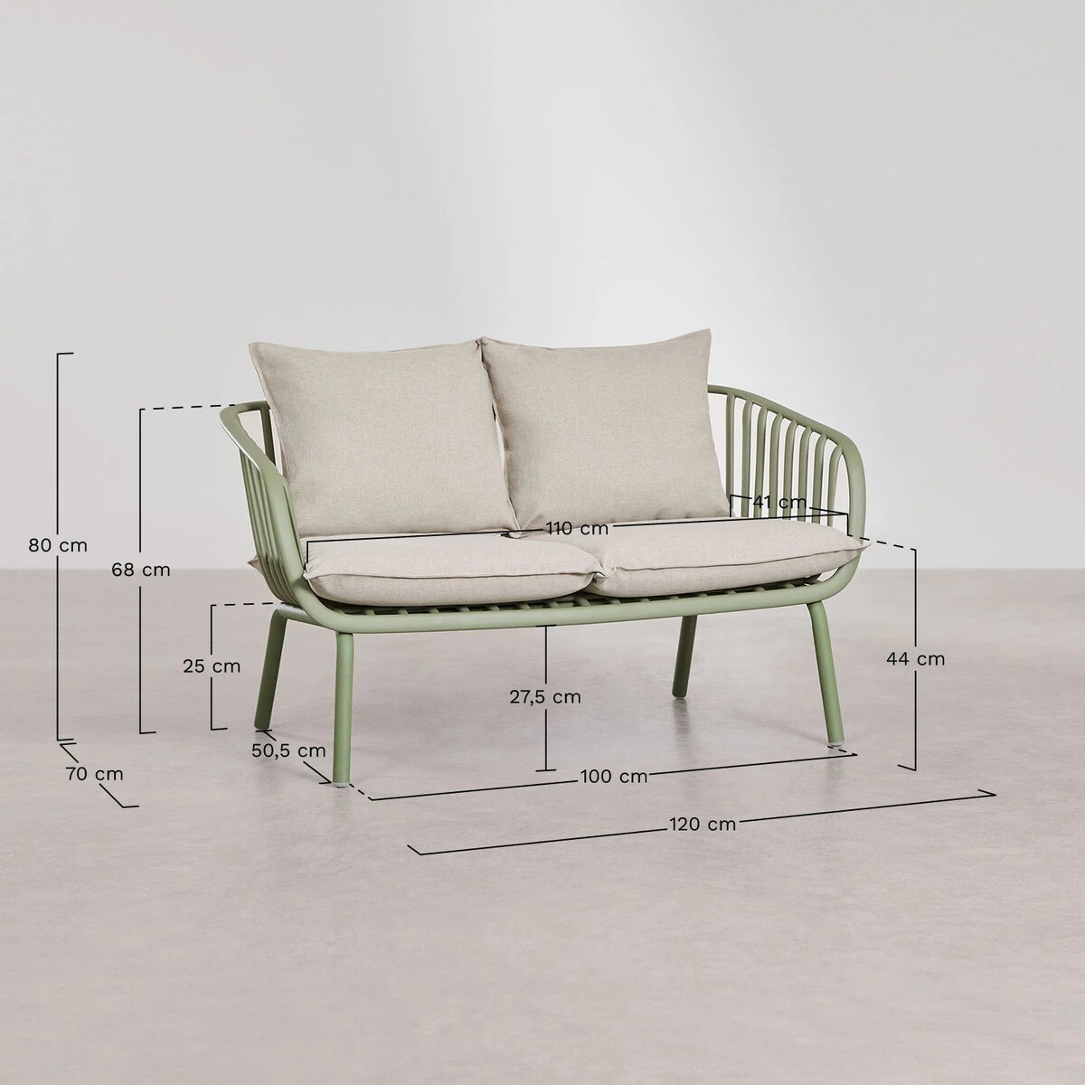 Zestaw ogrodowy: sofa, dwa fotele i dwa stoliko kawowe Aradina mięta