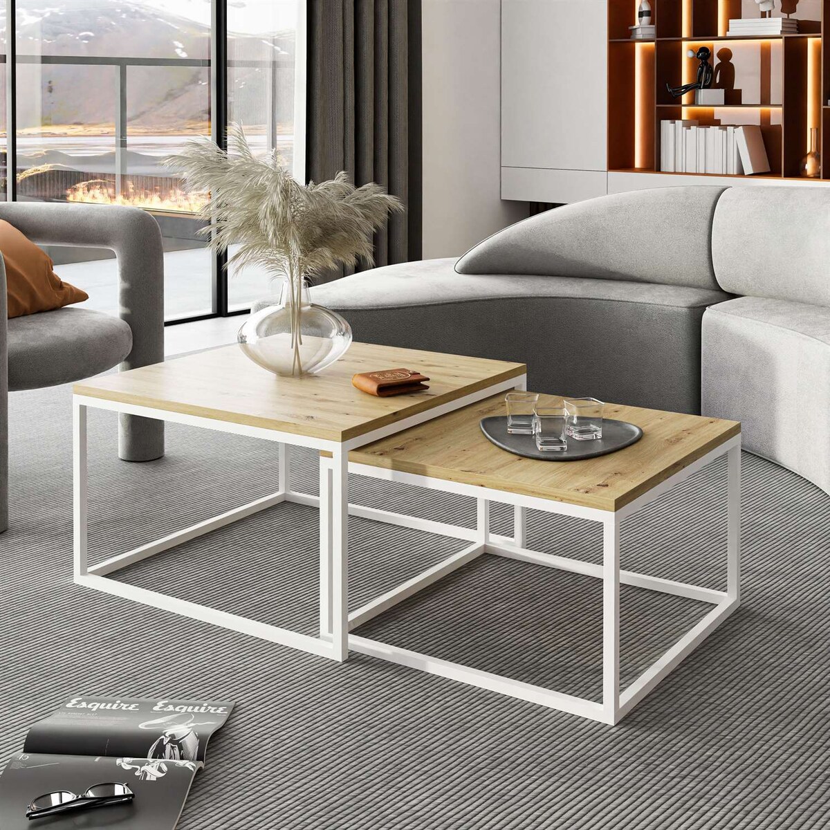 Stolik kawowy ława YOSHI 2w1 biały dąb artisan 36/42 cm