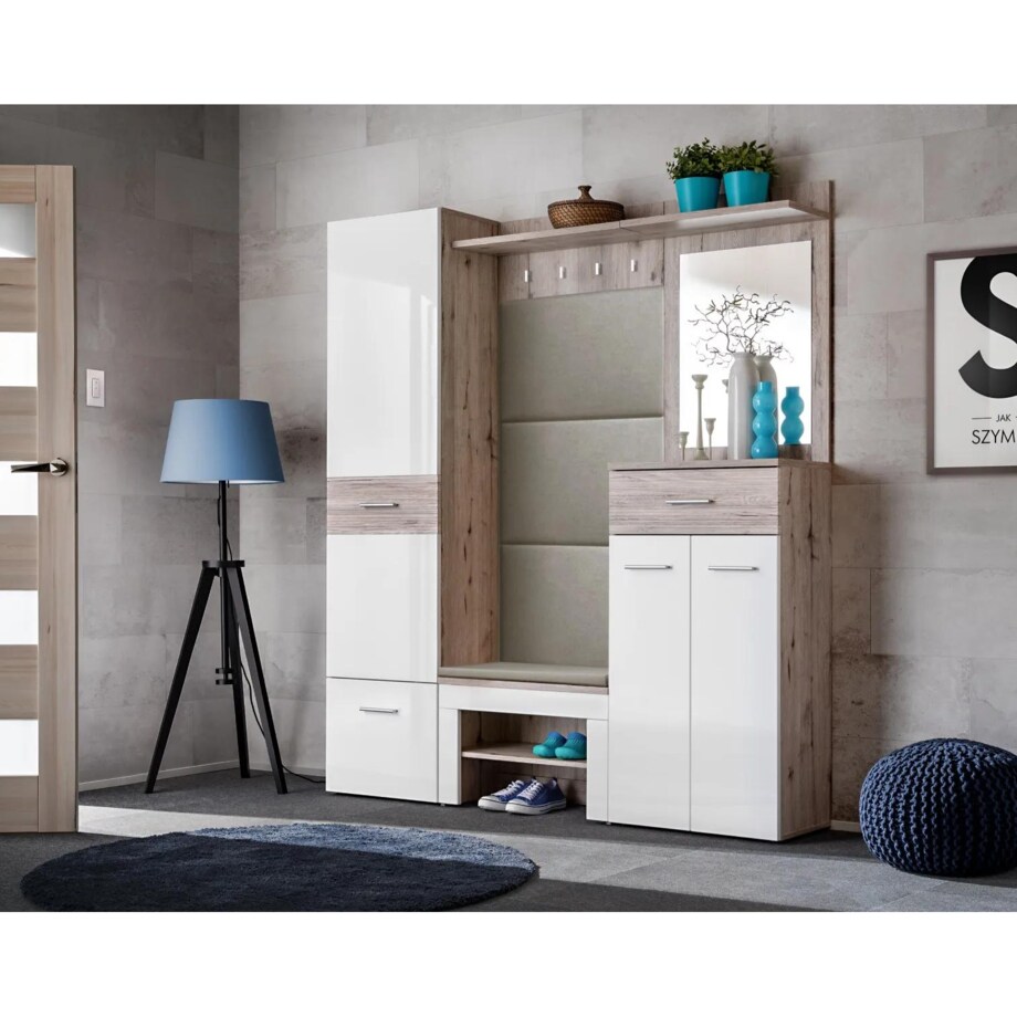Garderoba do przedpokoju GUSTAVO VIII dąb wellington/biała połysk