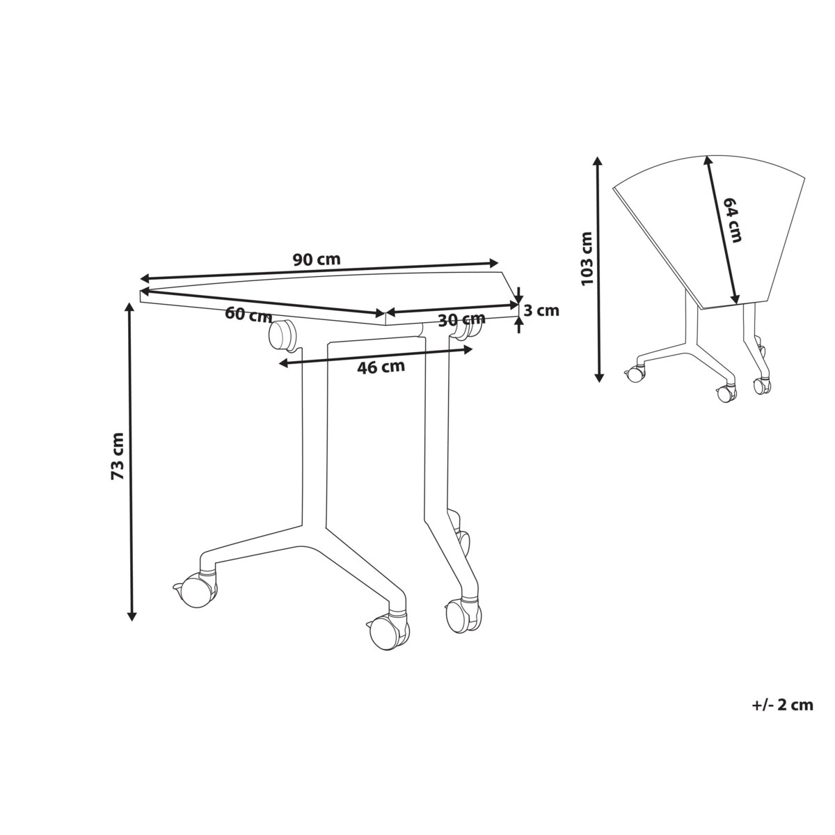 Składany moduł narożny biurka CAVI Biały 90 cm 64 cm