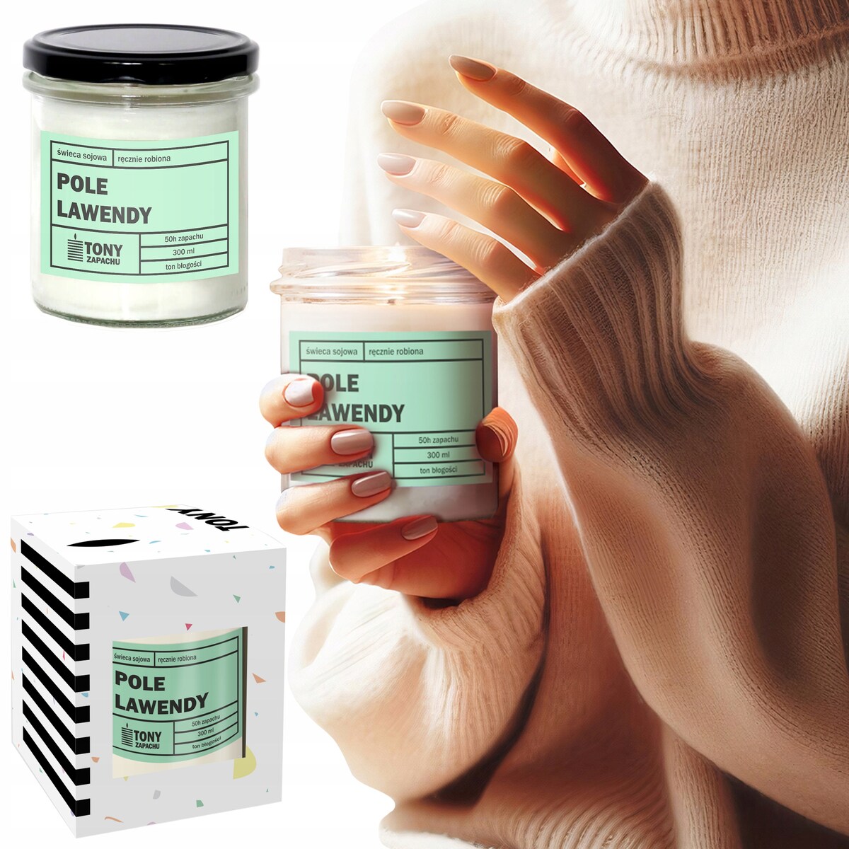 Naturalna świeca zapachowa sojowa w słoiku zapach POLE LAWENDY Upominek EKO