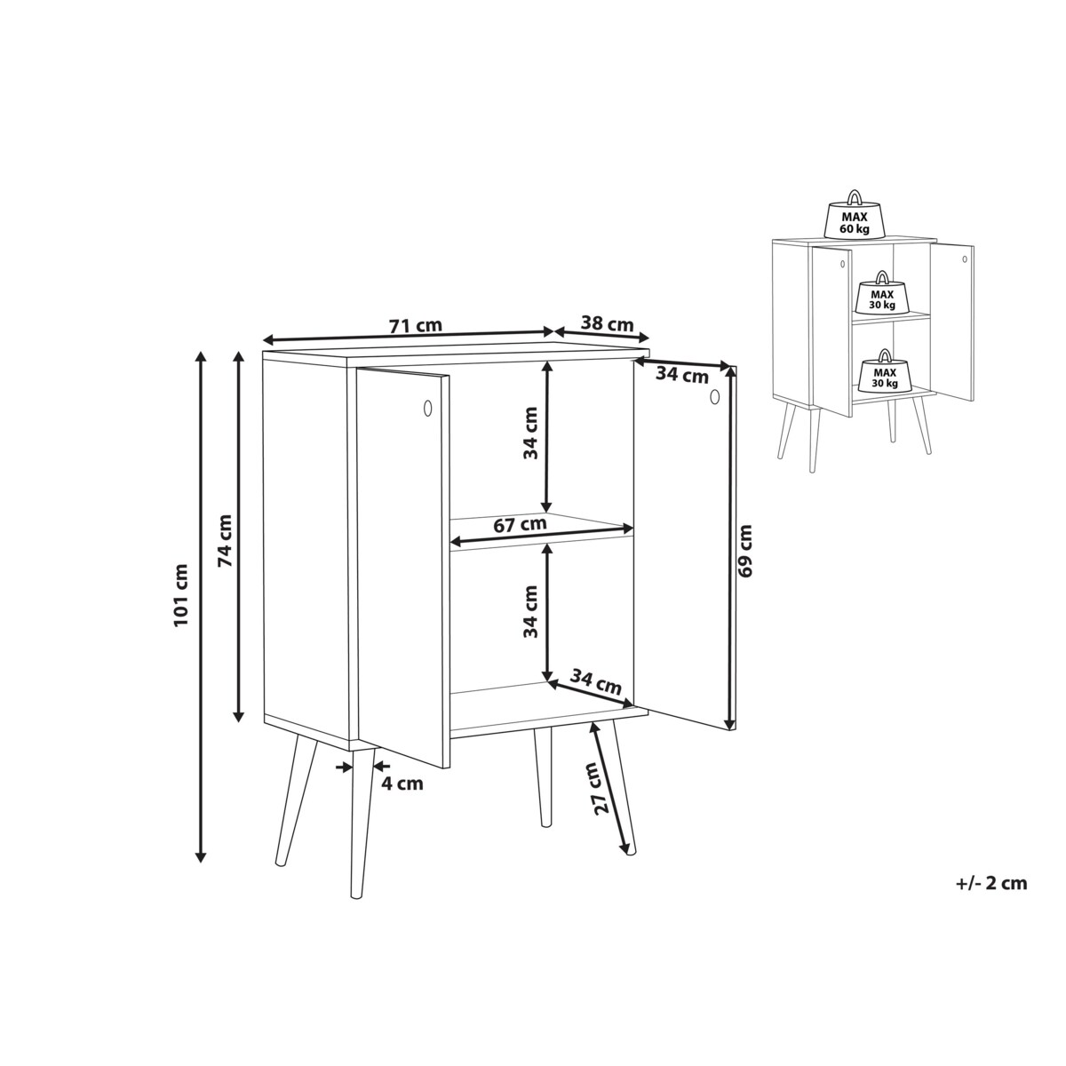 Szafka dwudrzwiowa drewno kauczukowe jasne CHANDLER