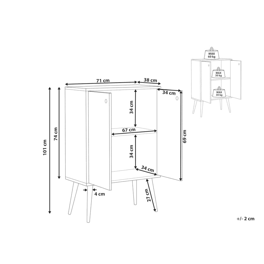 Szafka dwudrzwiowa drewno kauczukowe jasne CHANDLER