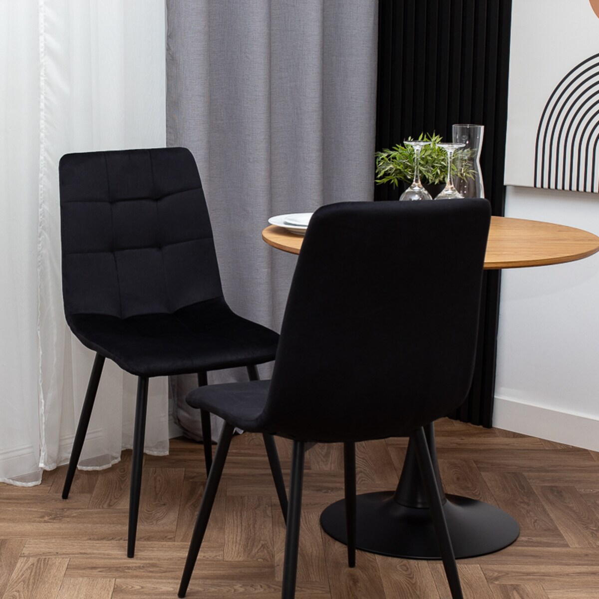 Krzesło tapicerowane czarne welurowe pikowane do salonu jadalni