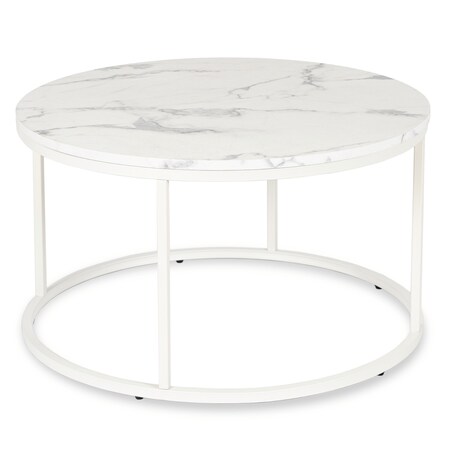 Stolik Kawowy Okrągły Biały Marmur Duży Ława Okrągła Biała Duża AGNES MAX