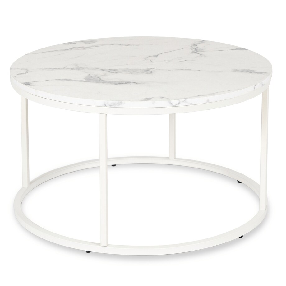 Stolik Kawowy Okrągły Biały Marmur Duży Ława Okrągła Biała Duża AGNES MAX