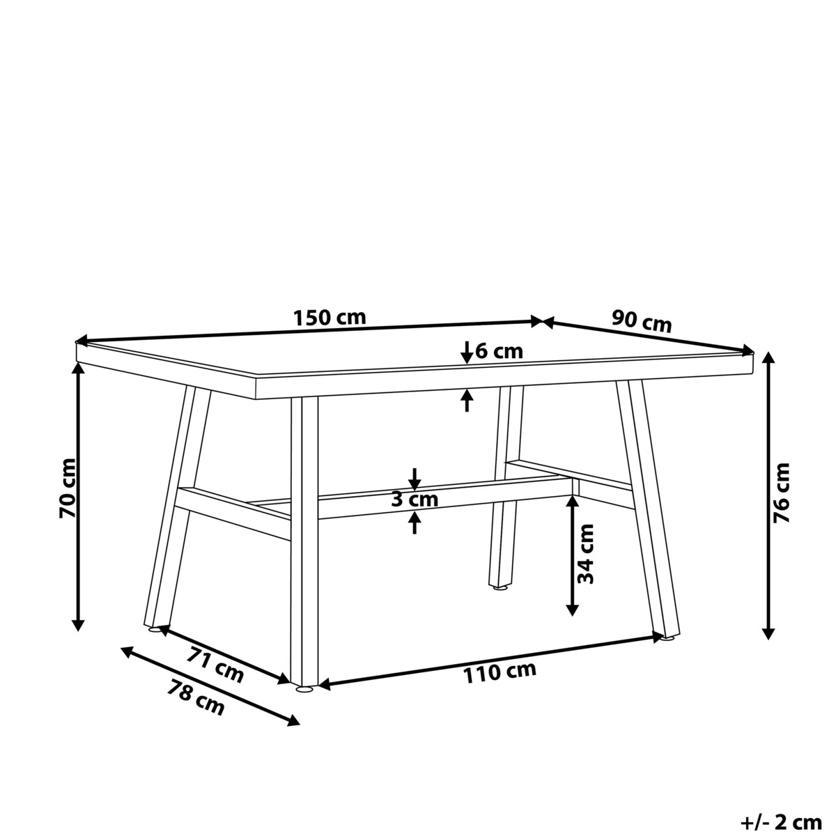 Stół ogrodowy CANETTO 150 cm 90 cm Szkło Czarny