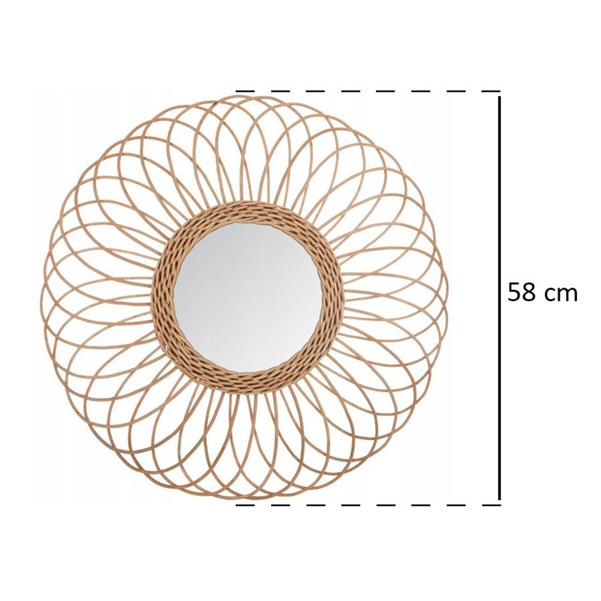 Lustro wiszące z ozdobną rozetą z wikliny, wyjątkowa dekoracja ścienna w plecionej ramie
