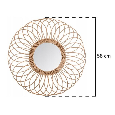 Lustro wiszące z ozdobną rozetą z wikliny, wyjątkowa dekoracja ścienna w plecionej ramie