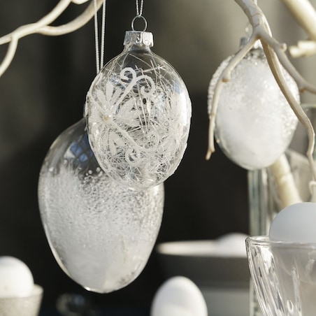 VILLA ITALIA Bombka szklana jajko z piórami przeźroczyste 9 cm