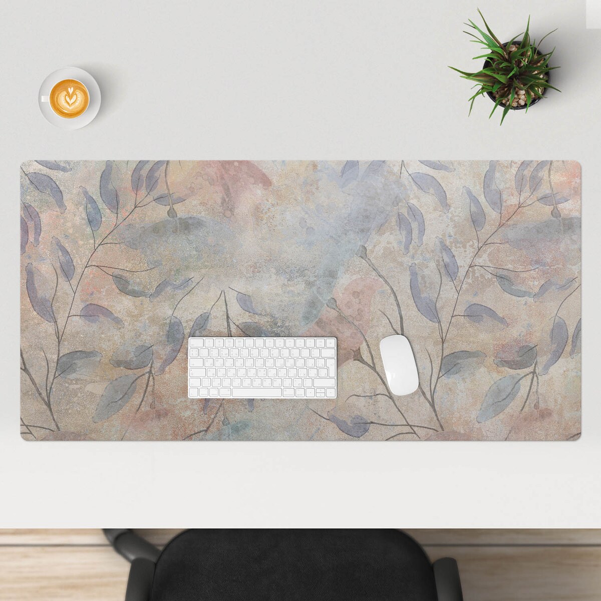 Beżowa mata na biurko Delikatne liście tła, 120x60 cm