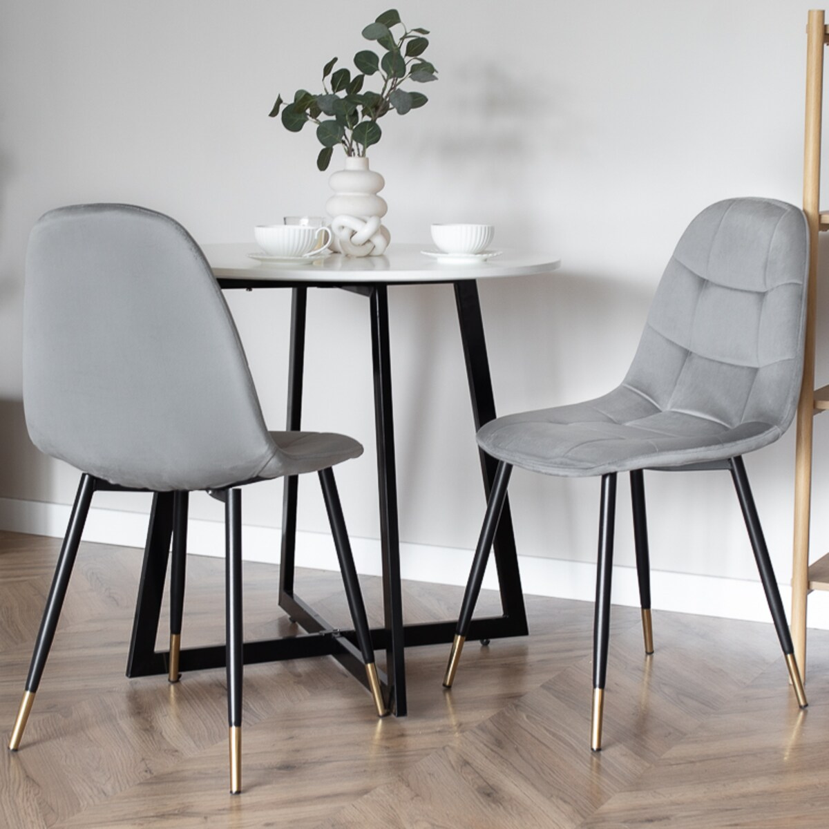 Krzesło tapicerowane szare pikowane welurowe do salonu jadalni
