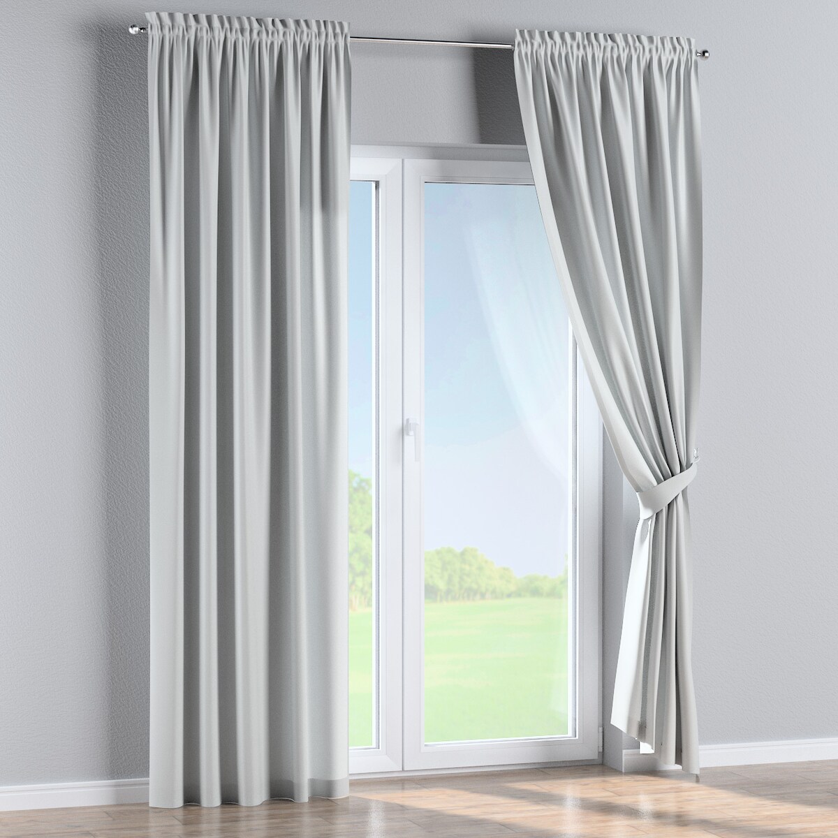 Zasłona na kanale z grzywką 1 szt. 130x245 gołębi srebrny z połyskiem