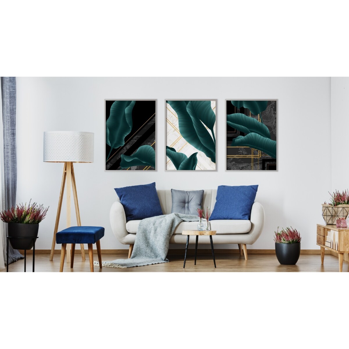 Zestaw 3x Plakat W Ramie Abstrakcyjne Liście Bananowe 60x80cm