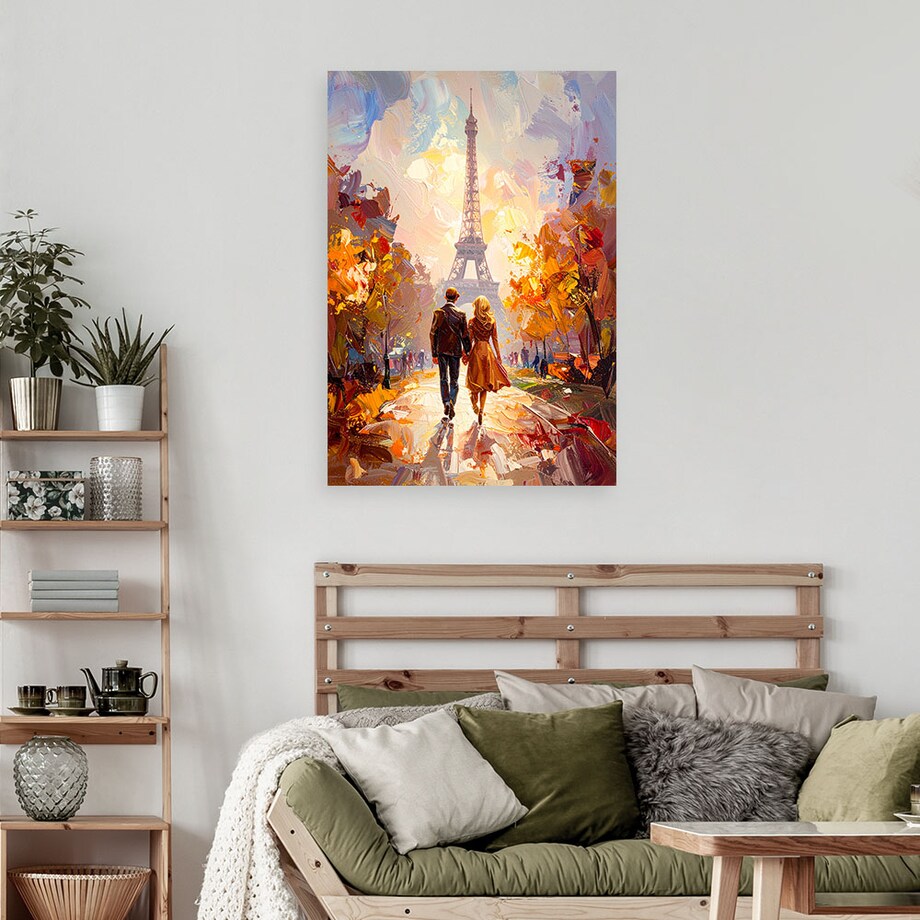 Obraz do salonu sypialni jadalni biura hotelu, Zakochana para na tle wieży Eiffla Paryż 40x60 cm