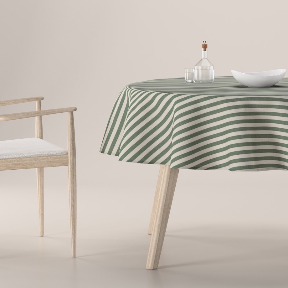 Obrus okrągły 160 x 160 cm zielono-białe pasy (1,5cm)
